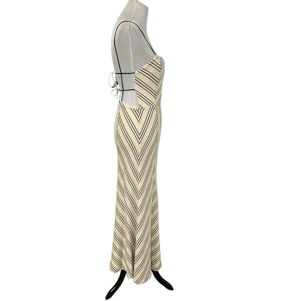Free People Women Chevron Backless Strappy Knit Midi Dress Sz Medium Cream Black